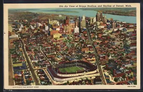 AK Detroit, MI, Air View of Briggs Stadium and Skyline