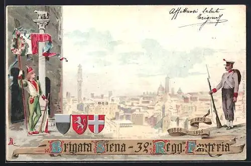 Lithographie Brigata Siena - 32° Reggimento Fanteria, Soldat eines italiensichen Infanterie-Regiments