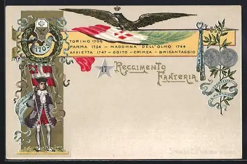 Lithographie 17° Reggimento Fanteria, Brigata Acqui, 1703, italienisches Infanterie-Regiment