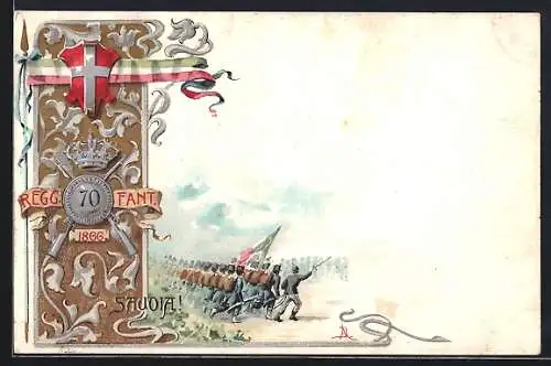 Lithographie 70. Reggimento Fanteria 1866, Savoia!
