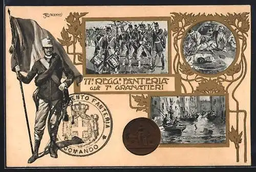 Lithographie 77° Reggimento Fanteria, gia 7 Granatieri, italienisches Infanterie-Regiment