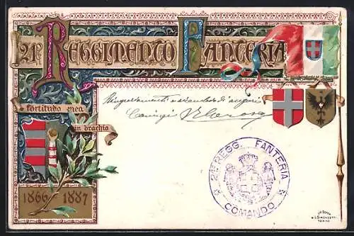 Lithographie 21° Reggimento Fanteria, italienisches Infanterie-Regiment