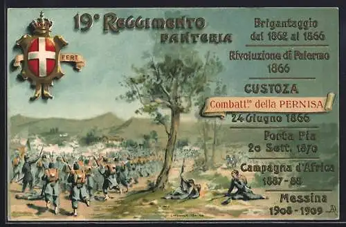 Lithographie 19. Reggimento Fanteria, 1862-1909, Schlachtszene