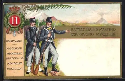 AK Battaglia di S. Martino, 11. Campagne, italienische Soldaten in Uniform mit Gewehr