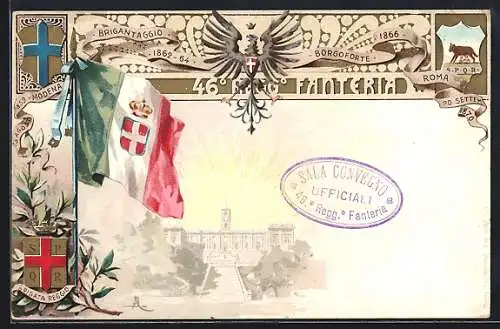 Lithographie 46° Reggimento Fanteria, italienisches Infanterie-Regiment, Fahne