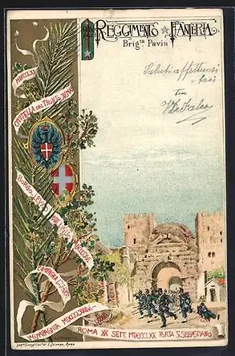 Lithographie 27° Reggimento Fanteria, Brigata Pavia, italienisches Infanterie-Regiment