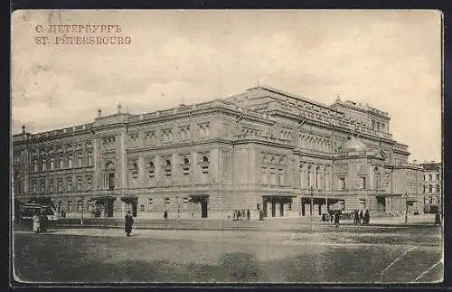 AK St. Petersburg, Palast mit Strasse und Strassenbahn