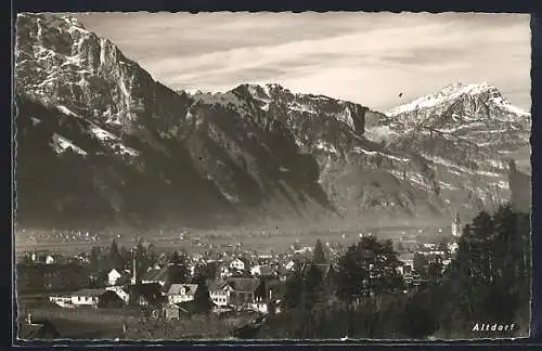 AK Altdorf, Ortsansicht mit den Alpen