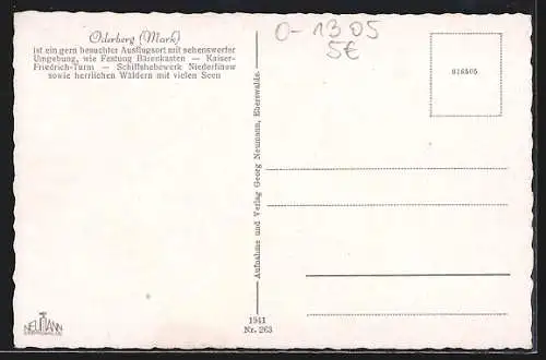 AK Oderberg / Mark, Blick von der Oderbrücke auf Schiffe und Ortschaft