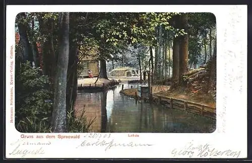 AK Lehde / Spreewald, Gehöft am Kanal im Spreewald