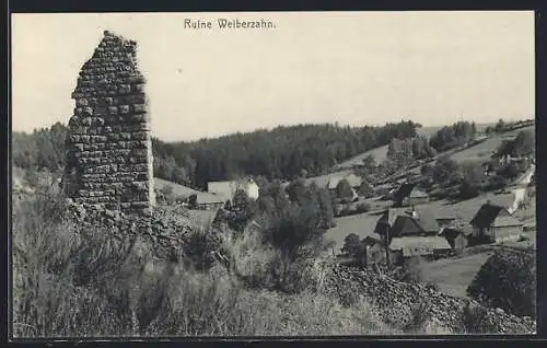 AK Königsfeld / Schwarzwald, Ruine Weiberzahn mit Ortsansicht