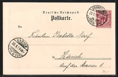 Künstler-AK Frankfurt a. M., Teilansicht mit Kirche und Brücken