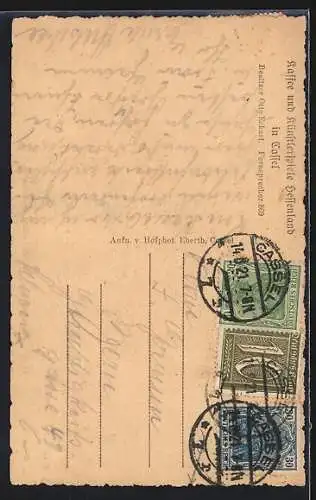 AK Cassel, Rathaus mit Denkmal aus der Vogelschau