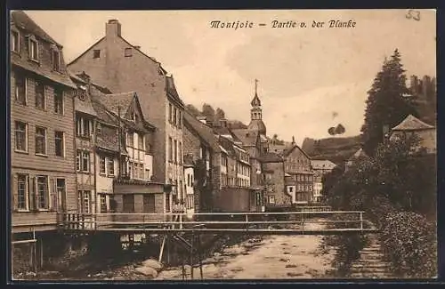 AK Montjoie, Partie v. d. Planke, mit Brücke und Turm