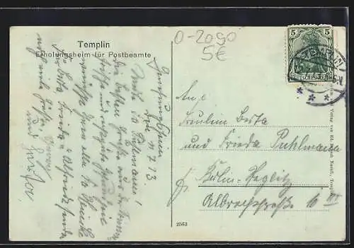 AK Templin / Uckermark, Erholungsheim für Postbeamte