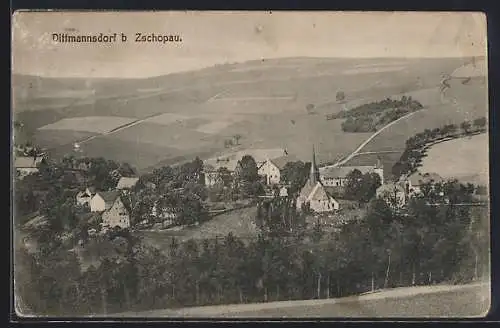 AK Dittmannsdorf / Chemnitz, Ortspartie mit Kirche