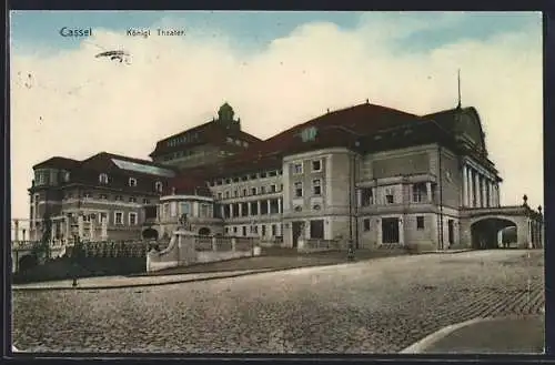 AK Kassel, Königliches Theater mit Strassenpartie
