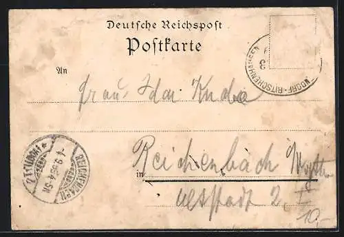 Lithographie Oberhof / Thüringen, Bahnhof und Schneekopf
