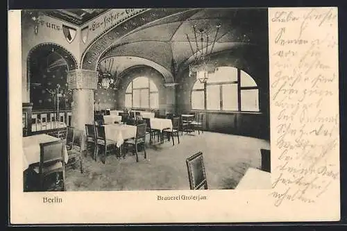 AK Berlin-Prenzlauer Berg, Gaststätte der Brauerei Groterjan, Innenansicht