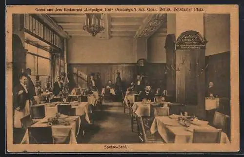 AK Berlin, Restaurant Leipziger Hof / Aschingers Act. Ges., Potsdamer Platz, Speisesaal mit Kellnern und Gästen