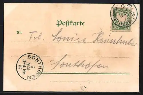 Künstler-AK Lindau / Bodensee, Hafeneinfahrt mit Leuchtturm und Löwendenkmal