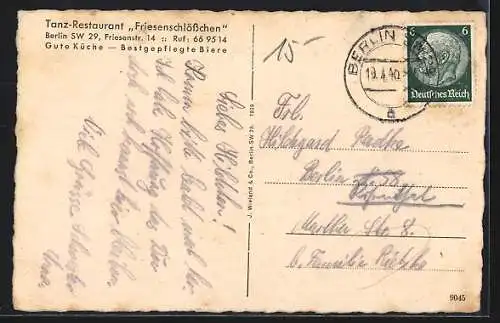 AK Berlin-Kreuzberg, Tanz-Restaurant Friesenschlösschen, Friesenstrasse 14