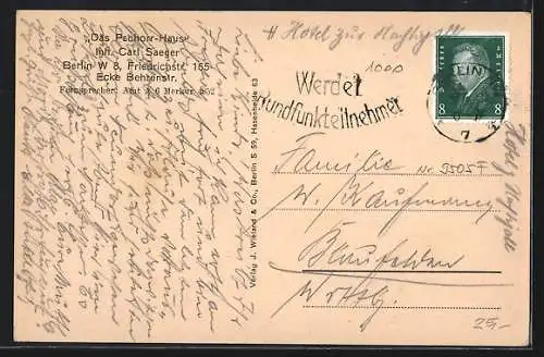 AK Berlin, Friedrichstrasse 165, Restaurant Pschorr-Haus, Inh. Carl Saeger