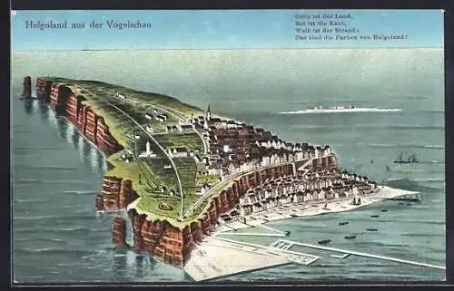 Künstler-AK Helgoland, Ortsansicht aus der Vogelschau