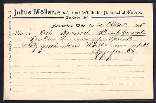 AK Arnstadt i. Thür., Glacé- und Wildleder-Handschuh-Fabrik Julius Möller