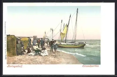AK Heringsdorf / Ostseebad, Strandpartie mit Segelboten und Strandkörben