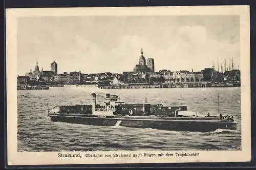 AK Stralsund, Trajektschiff auf dem Weg nach Rügen