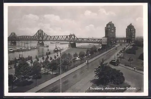 AK Duisburg, Admiral Scheer-Brücke mit Strassenpartie