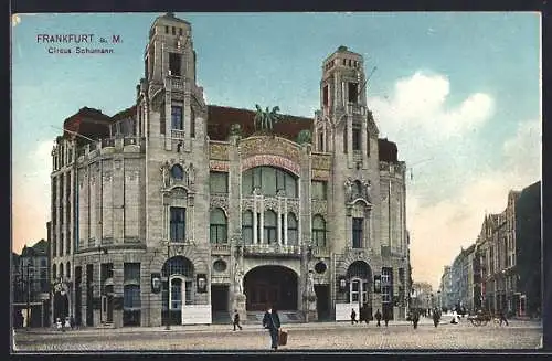 AK Frankfurt a. M., Zirkus Schumann Theater in der Strassenfront