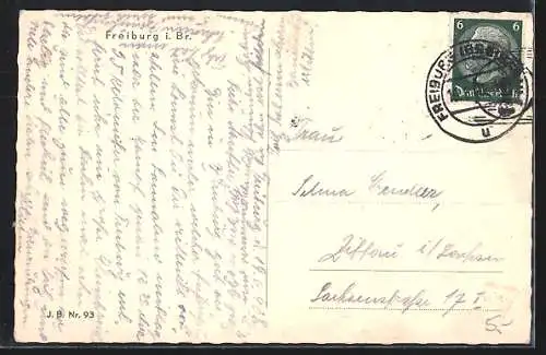 AK Freiburg i. Br., Teilansicht mit Kirche