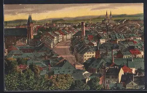 Künstler-AK Hof i. B., Teilansicht mit Kirche und Strassenpartie