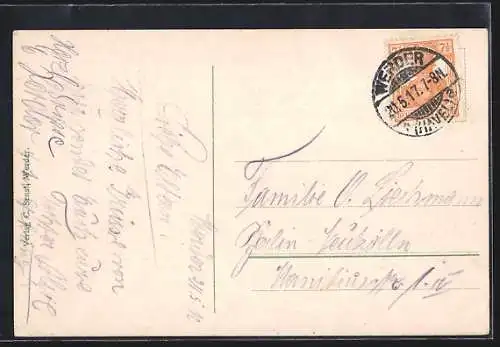 AK Werder a. Havel, Uferpartie bei Baumblüte mit Dampfer