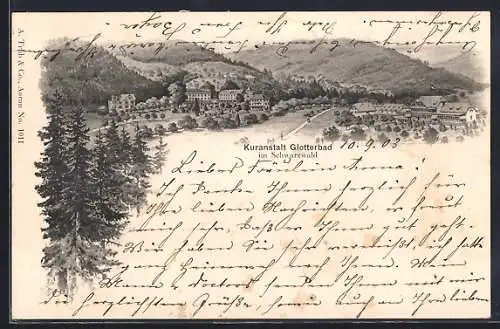 Lithographie Glotterbad im Schwarzwald, Kuranstalt
