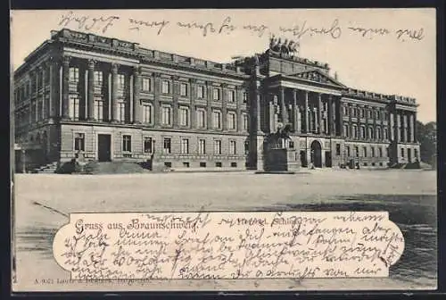AK Braunschweig, Herzogliches Schloss mit Denkmal