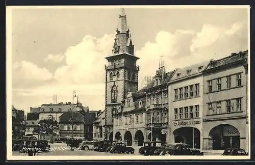 AK Komotau / Chomutov, Platz, Rathaus