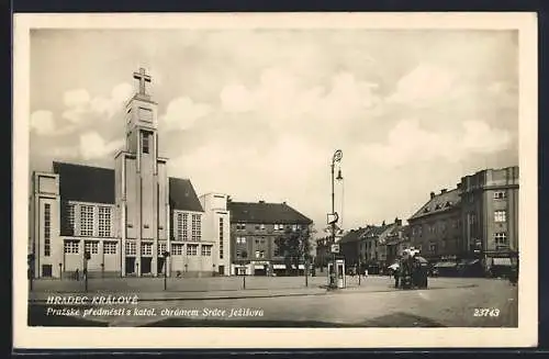 AK Königgrätz / Hradec Kralove, Prazske pfedmesti s katol. chramen Srdce Jezisova