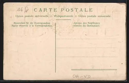 Passepartout-Präge-AK Lausanne, Villa Suisse, Brifmarken u. Wappen