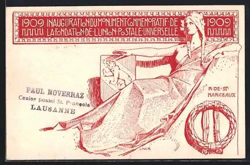 AK Inauguration du Monument com Memoratif de la Fondation l`union Postale Universelle 1909 Schweiz