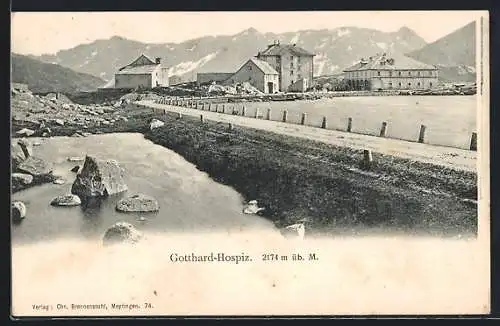 AK Gotthard-Hospiz, Ansicht gegen die Berge