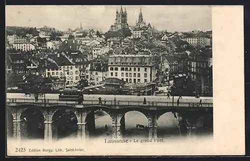 AK Lausanne, Le grand Pont, Strassenbahn