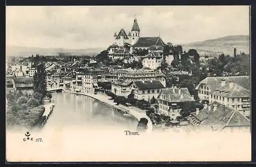 AK Thun, Blick über Dächer, um 1900