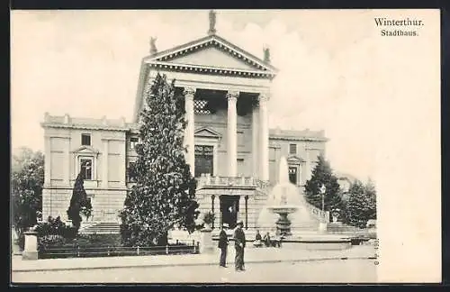 AK Winterthur, Stadthaus mit Springbrunnen