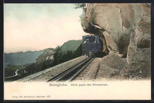 AK Brünigbahn, Blick gegen den Brienzersee, Bergbahn