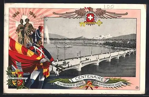 Künstler-AK Genève, Centenaire de la Réunion de Genève à la Confédération Suisse