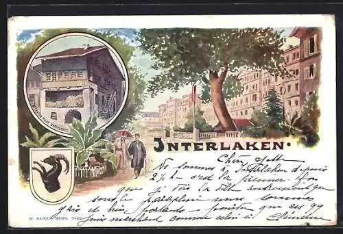 AK Interlaken, Ältestes Haus, Ortspartie, Wappen