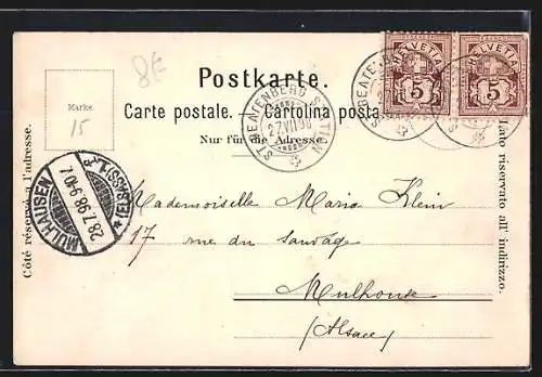 Lithographie Beatenberg, Partie an der Dorfkirche